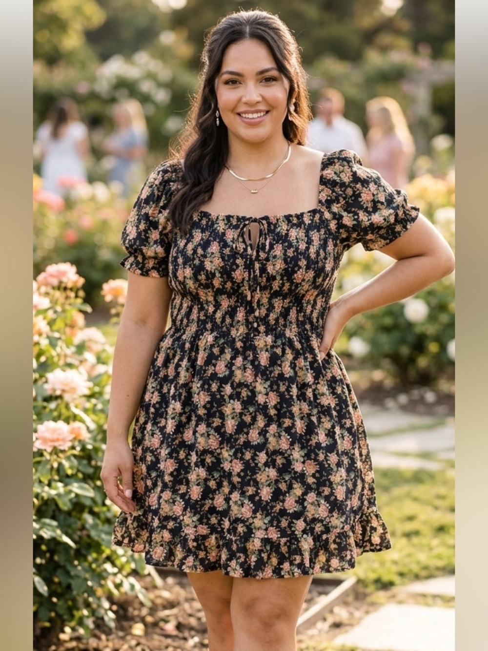 As U Wish Black and Pink Floral Mini Dress 2x
Floral black